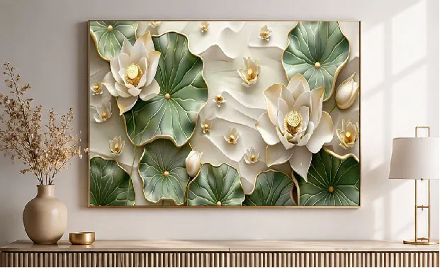 Fleur vert et beige doré
