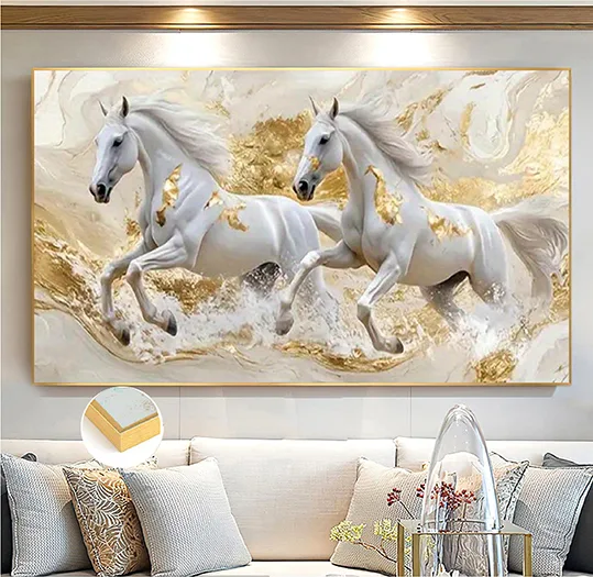 Chevaux Blancs Marbre Doré