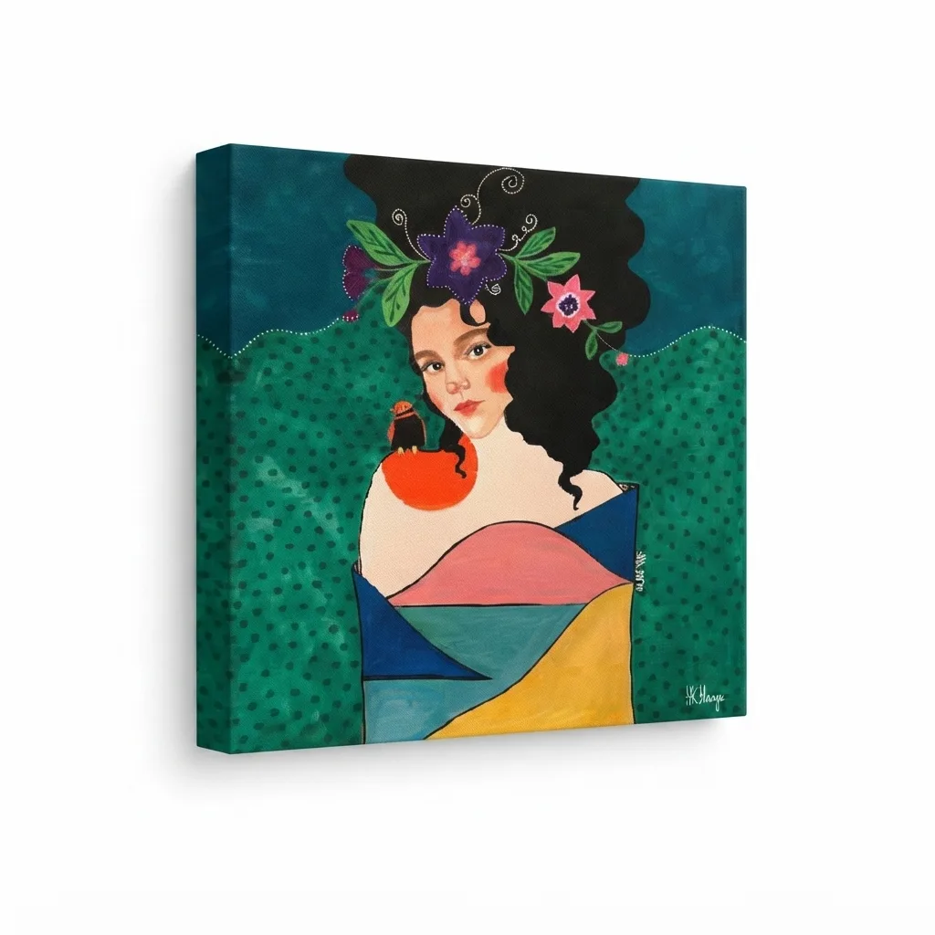 La Dame à l'Oiseau et au Fond Pois Vert