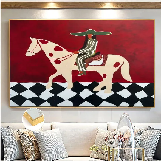 Cavalier sur Damier Rouge et Blanc