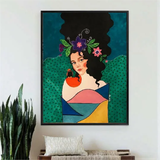 La Dame à l'Oiseau et au Fond Pois Vert