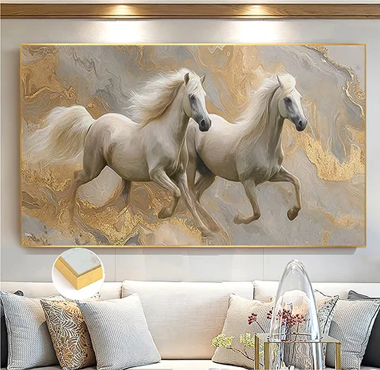 Chevaux Beige Marbre Gris et Doré